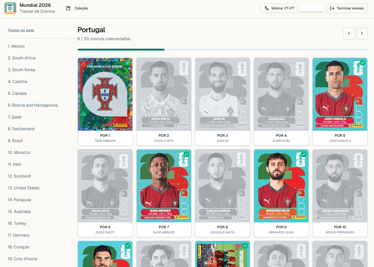 Ecrã de detalhes de progresso no Trackini
